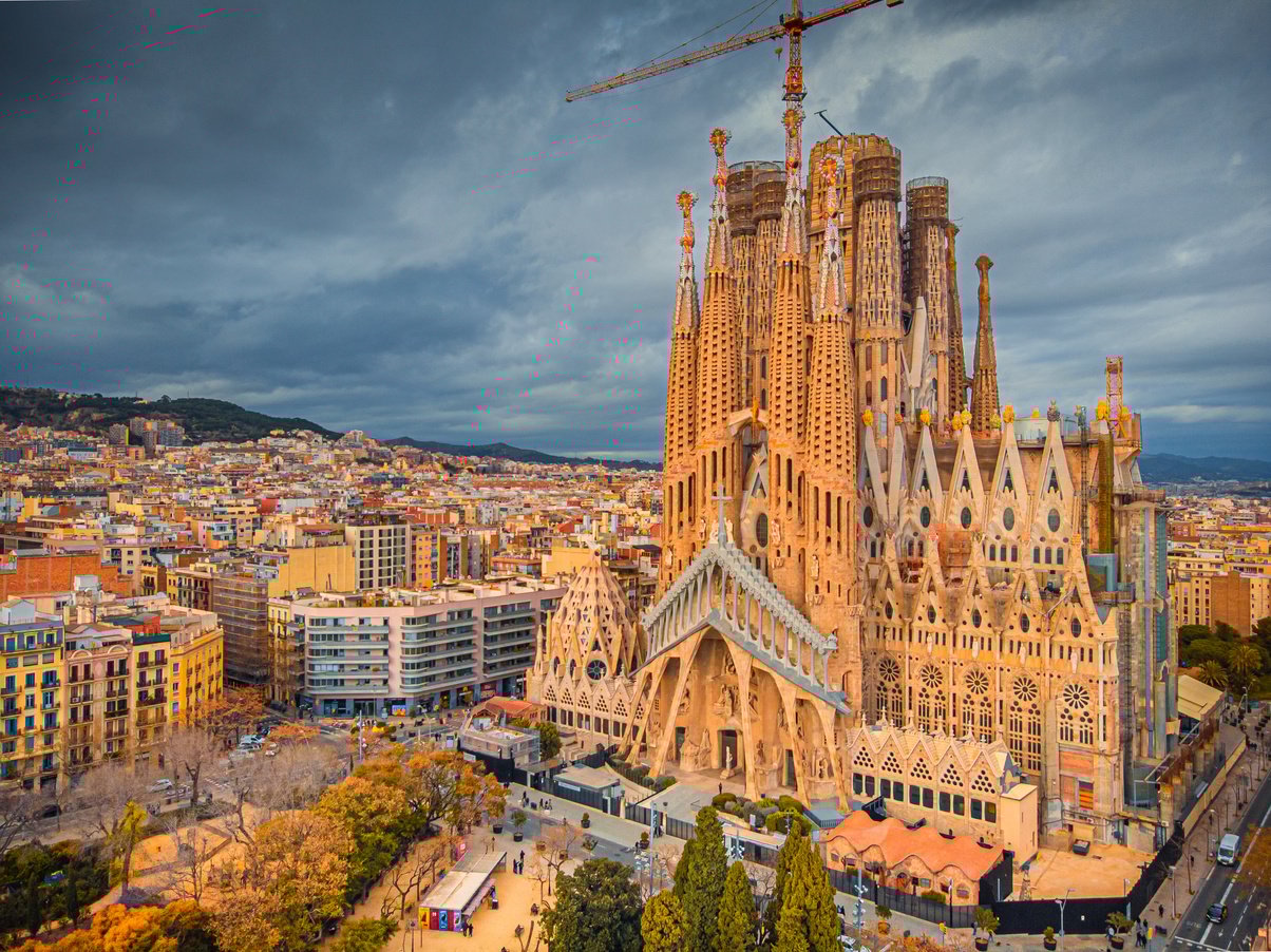 The Cathedral of La Sagrada Familia Aerial Landscape